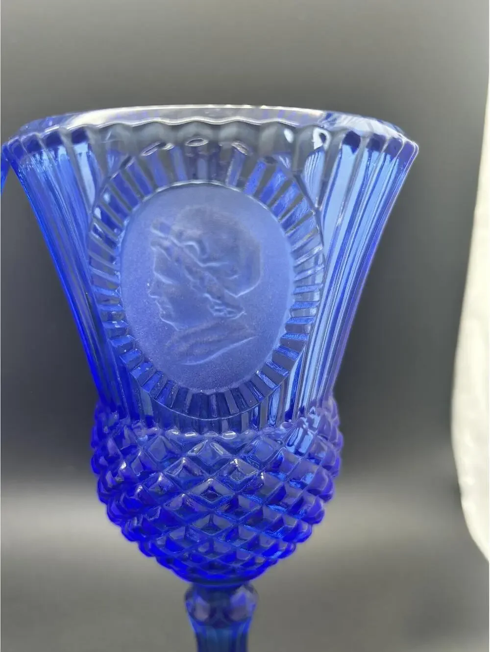 Avon Fostoria George and Martha Washington blue cobalt goblets